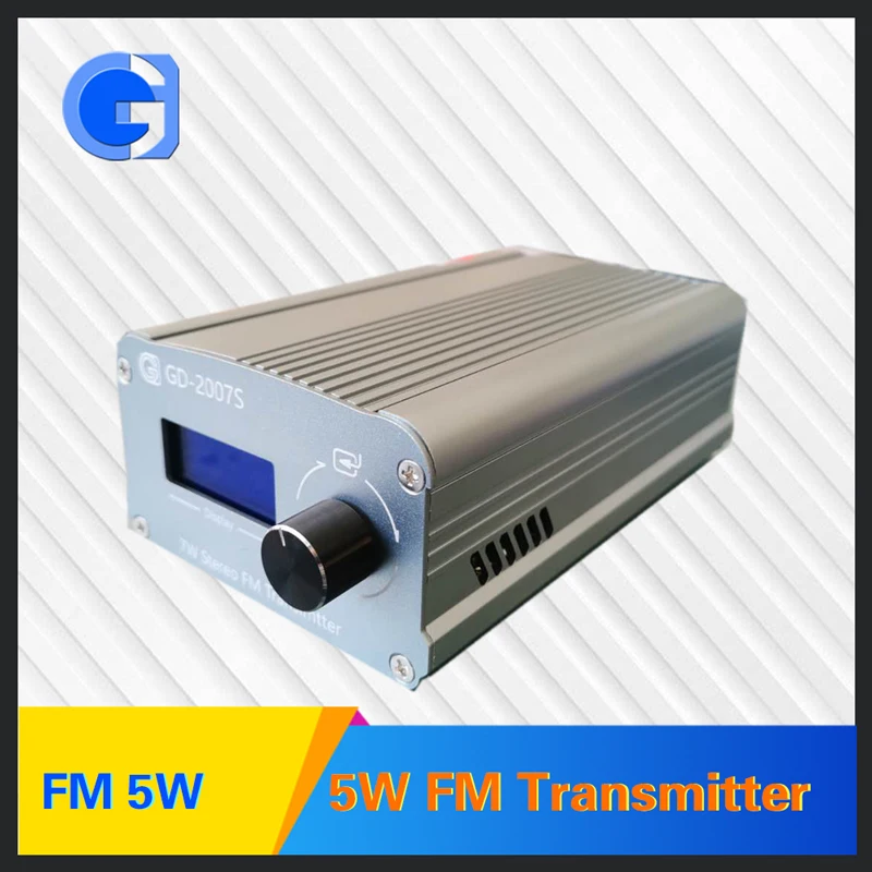 Transmetteur FM stéréo 5W, radiodiffusion FM continue, émetteur + antenne + adaptateur DC-12V GD-2005S-ALL