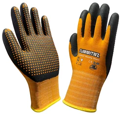 High Flex Gardening Work Gloves 3 Pairs Orange Nylon Wrapped Spandex Micro Foam Nitrile Dots Maxi  Safety Super Grip