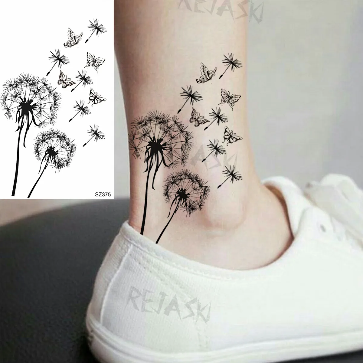 Black Small Dandelion Temporary Tattoos For Women Kids Hummingbird Paper Crane Fake Tattoo Body Art Waterproof Tattoo Sticker