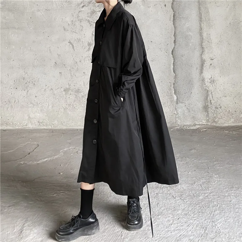 

Ladies Long Trench Coat Spring And Autumn New Fashion British Retro Dark Waist Strap Casual Loose Large Size Trench Coat