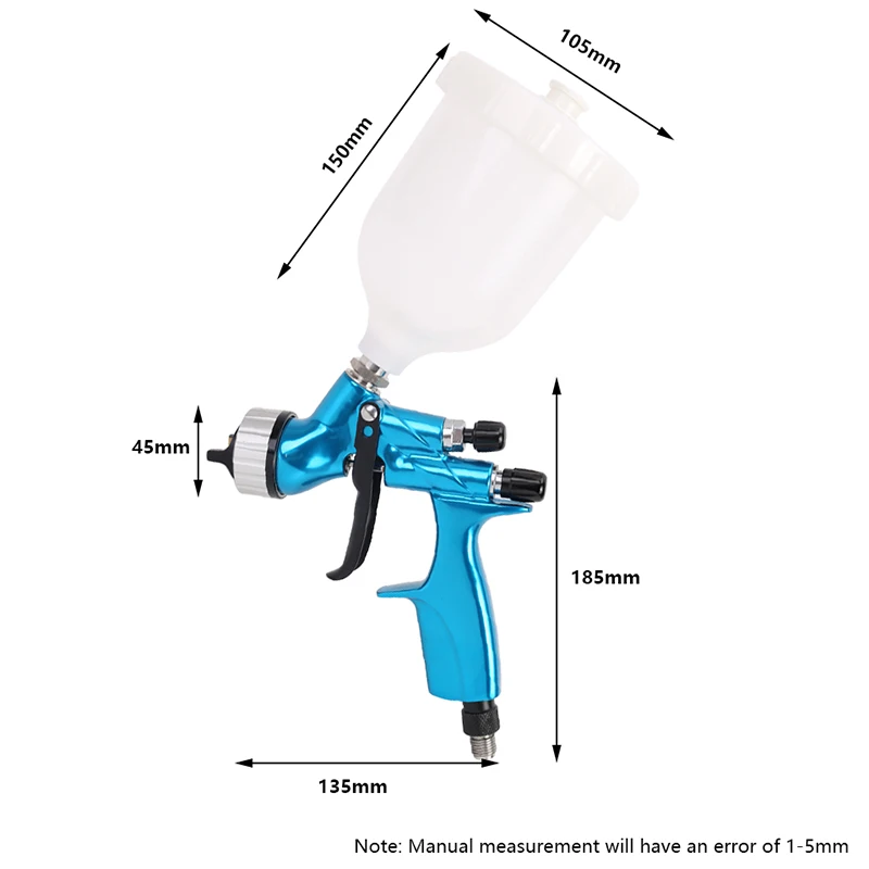 JUNEFOR-PISTOLA DE PULVERIZACIÓN con boquilla de 1,3mm, pulverizador de pintura, gran capacidad, HVLP, aerógrafo de fácil pulverización, Kit de herramientas neumáticas, 600 ml