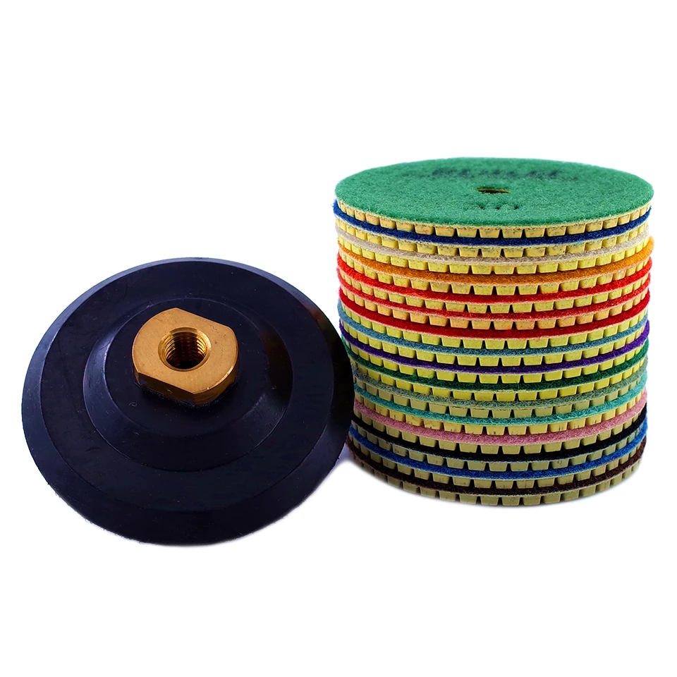 Imagem -02 - Rijilei-kit de Polimento de Diamante Almofadas Secas e Molhadas para Piso de Mármore e Concreto Granito Discos de Moagem 100 mm Pol 16 Pcs