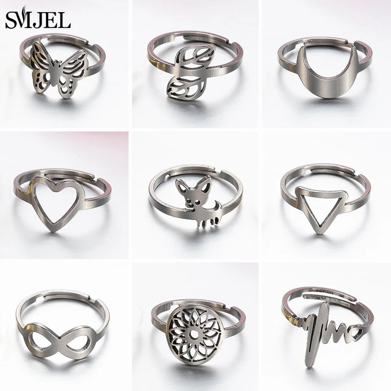 Bohemian Geometric Adjustable Rings For Women Jewelry Stainless Steel Cat Moon Star Horse Infinite Heart Ring Enagagement 2025
