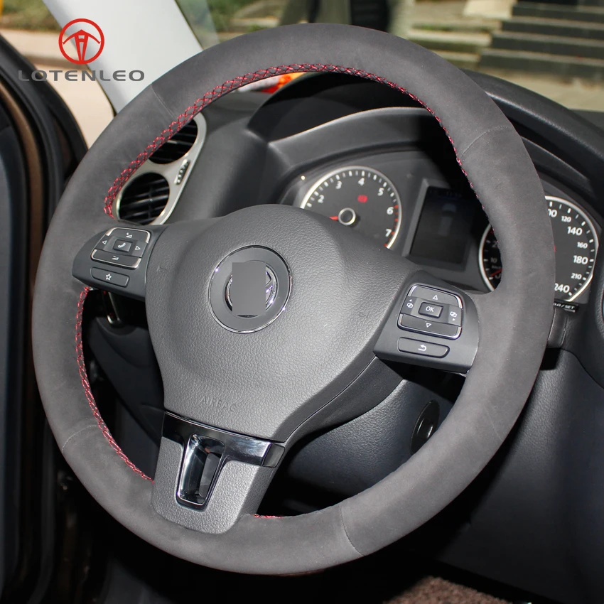 LQTENLEO Black Suede Hand-stitched Car Steering Wheel Cover for Volkswagen VW Golf Tiguan Passat B7 Passat CC Touran Jetta Mk6