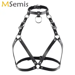 Womens BSDM Body Chest Harness Lingerie Gothic Erotic Open Breast Metal Leather Bondage Straps Adult S8M Sex Restraints Products