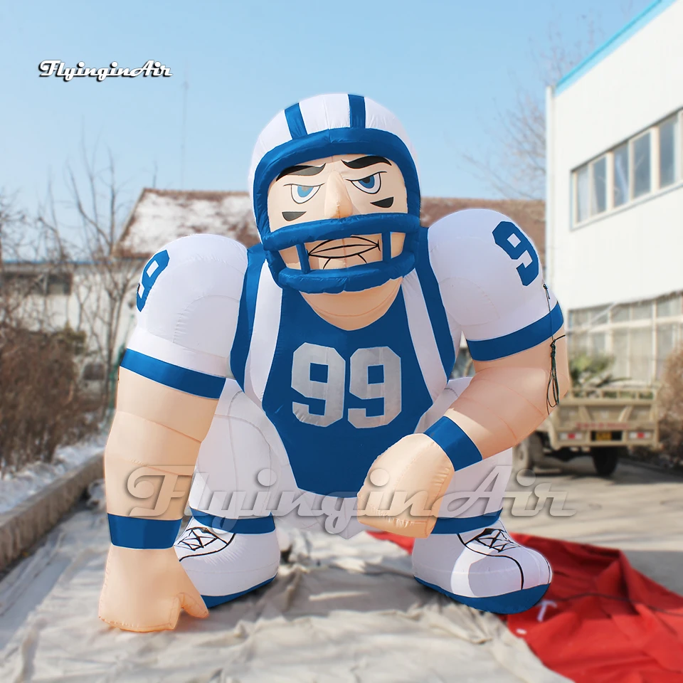 

Customized Character Model Inflatable Rugby Player 3m Height Muscular Sportsman Blue Blow Up America Football Player For Game