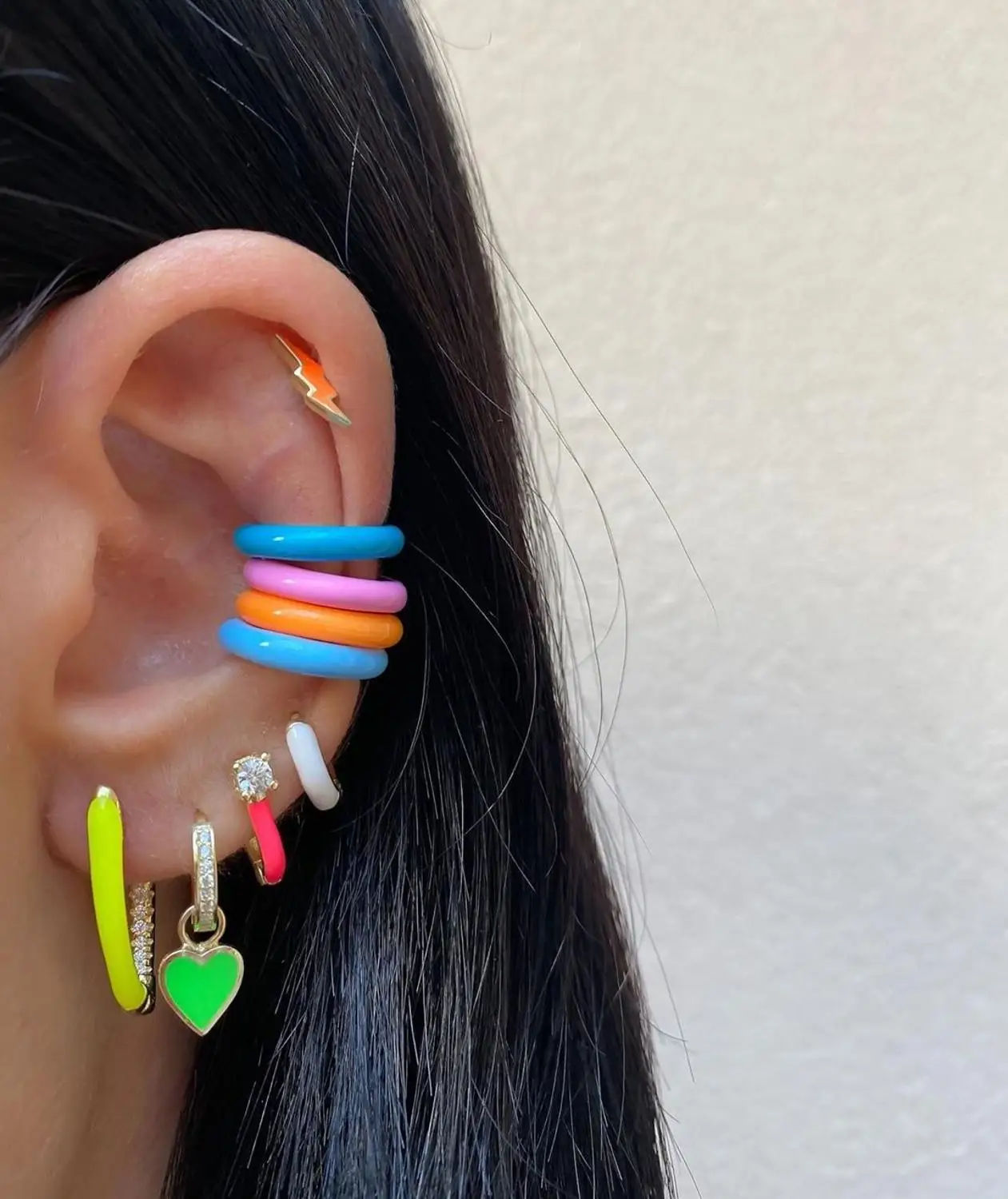 no piercing ear cuff clip on earring gold color summer new colorful rainbow Neon enamel cuff earrings