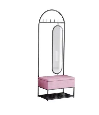 Nordic clothes rack with rotating full-length mirror floor room hanging clothes rack storage rack shoe changing stool