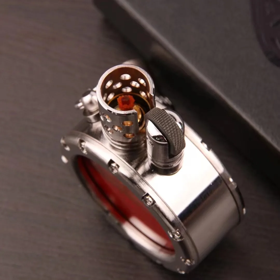 Handmade Pure Copper Gasoline Lighter Cool Quartz Visible Transparent Oil Tank kerosene Lighter Portable Round Collection Gift