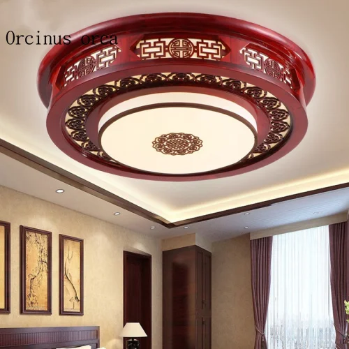 

Chinese circular ceiling lamp study dining room led living room bedroom solid wood dimming antique sheepskin ceiling lamp