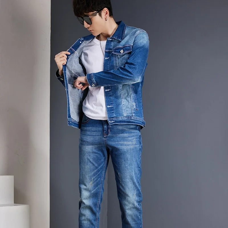 New Autumn Denim Sets 2022 Korean Style Turn-Down Collar Single Breasted Slim Jackets Casual Fashion Pants Two-Piece Suit