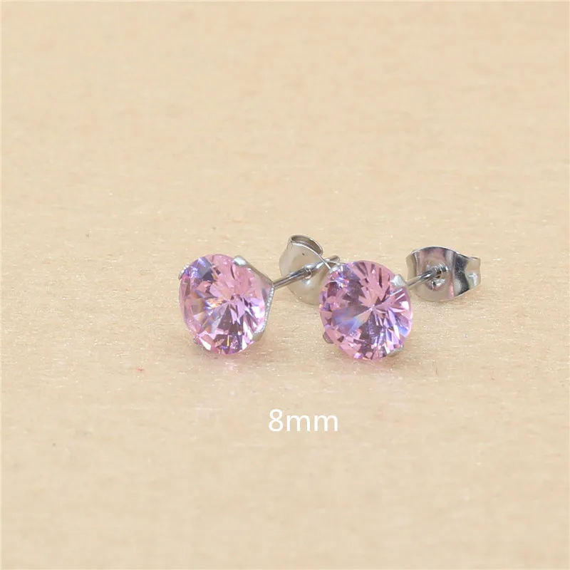 Mini-Ohrstecker aus Edelstahl mit rosa AAA-Zirkonia, 3mm bis 8mm rund, echte goldfarbene Beschichtung, nicht leicht verblassend, allergiefrei – Detail 10