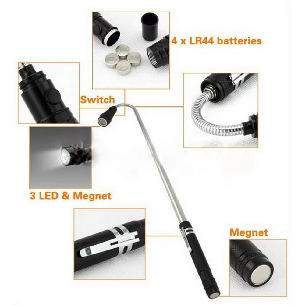 Telescopic 360 Degree Flexible LED Flashlight Torch Lamp 3led Camping Tactical Pick Up Tool Torch Lantern With Magnet