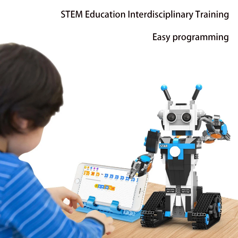 Science and education dual remote control programmable educational gift toy intelligent programming building block robot