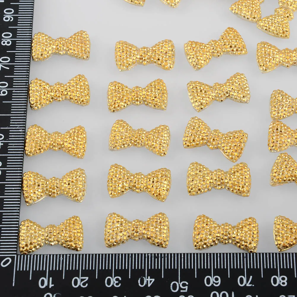 BOLIAO 40Pcs 12*20 mm (0.47*0.79 In) Bow Shape Resin FlatBack Shiny Delicate Home Holiday Decoration Craft DIY No Hole