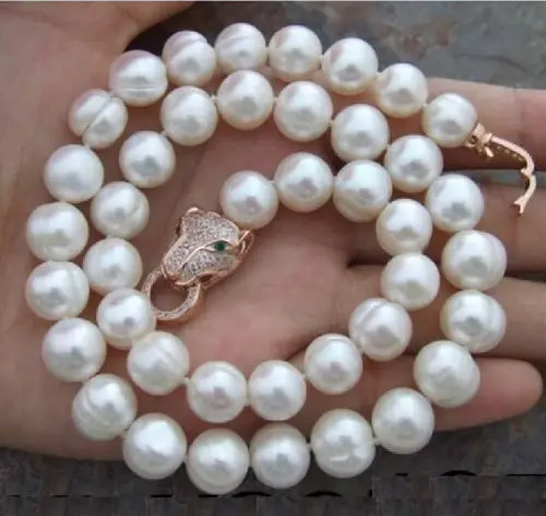 NEW HUGE 9-10MM NATURAL SOUTH SEA WHITE PEARL NECKLACE 18INCH