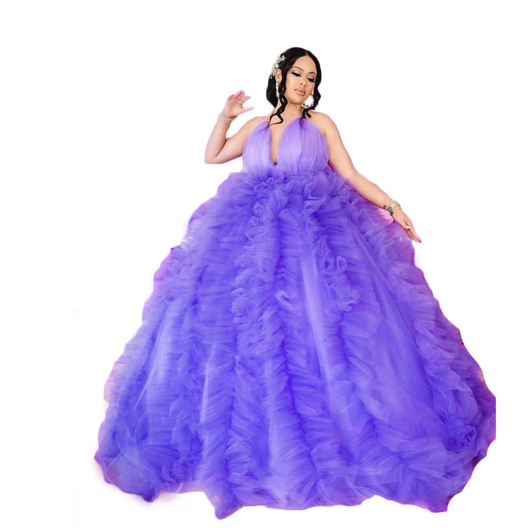 Bonito robe roxo novo babados festa princesa feito sob encomenda roupão de noite robes inchado fotografia formatura casamento boudoir pijamas