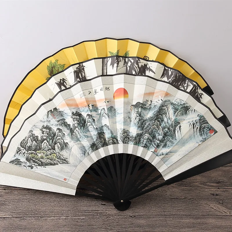 Bamboo Fan Chinese Portable Ventilatore Summer Folding Fan Ventilador Men Strong Wind Ancient Ink Painting Chinese Crosstalk Fan