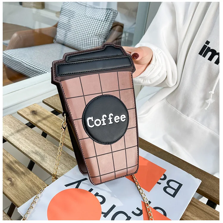 Fun Coffee Cup Shape Chain Shoulder Bag Women Purses and Handbags Fashion Small Crossbody Bag Girls Casual Clutch Bag Pu Leather