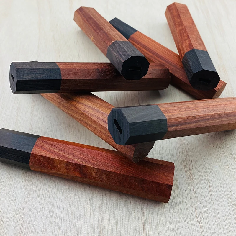 1 шт., красный сандал + черное дерево, восьмиугольная ручка ножа для DIY, полуфабрикат, дамасская ручка ножа, материал, ручка кухонного ножа