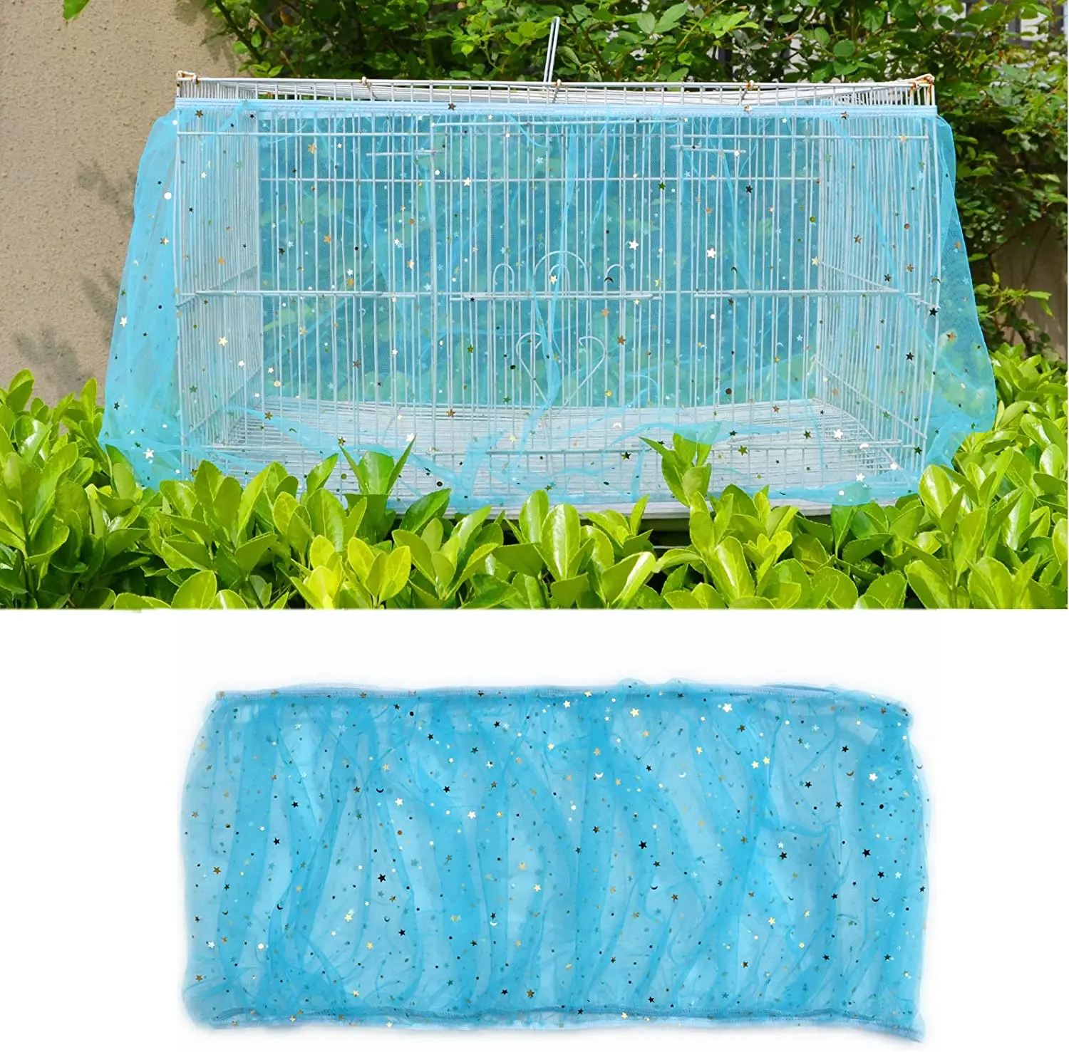 Bird Seeds Catcher Nylon Net Cover to Protect Pet Net Cover Birdcage Skirt Cage Net Cover Cage Debris Controls (Blue - L)