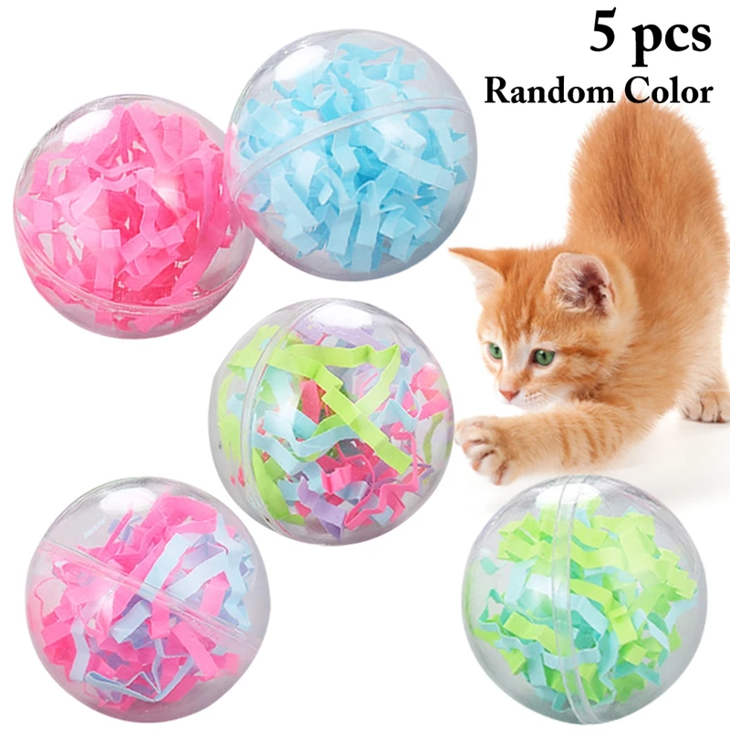 5PCS Cat Interactive Toys 1.97in Shredded Paper Ball Creative Kitten Chase Toy Puppy Training Ball Pet Chew Toy Random Color