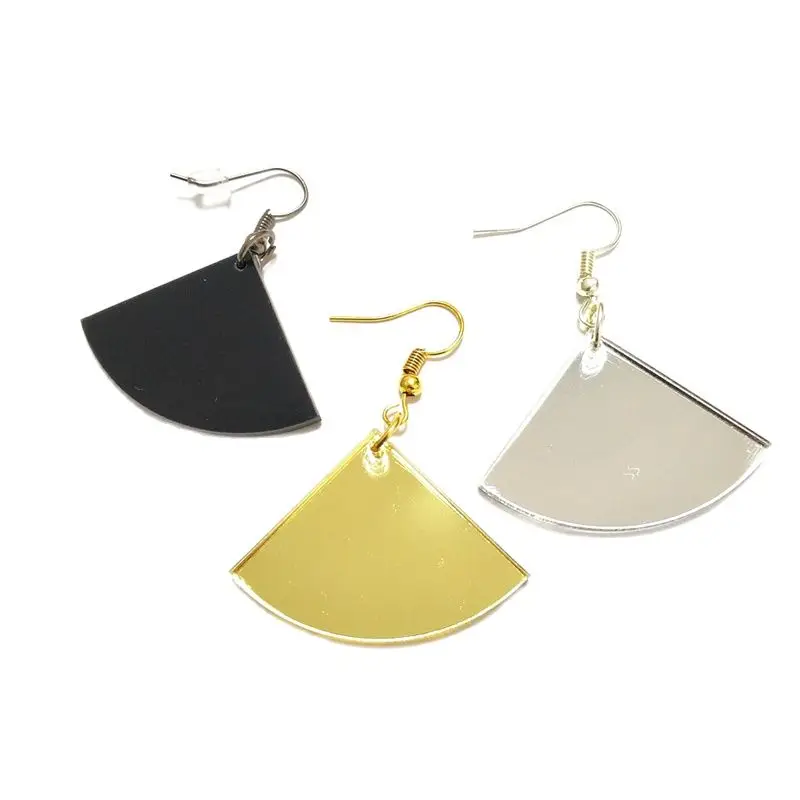 KUGUYS Fan-Shaped Dangle Earring for Women Black Mirror Gold Silver Color Fashion Classic Jewellery Accessories