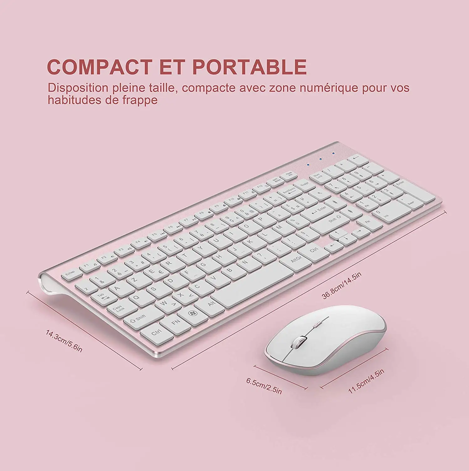 Mouse da tastiera Wireless, design francese full-size layout francese "iso900ty", compatibile con il Computer portatile iMac Mac PC Tablet. Rosa