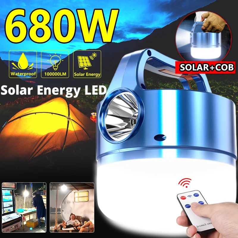 680w Newest Solar Rechargeable Light COB LED Bulb Light Household Power Outage Emergency Bulb Lights Mobile Night Market Lights