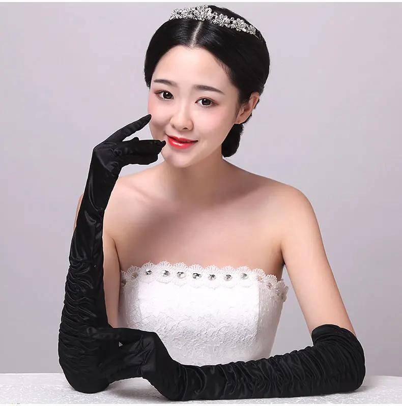 Hot Sale  Elegant Bridal Wedding Gloves Winter Opera Length Satin  White Ivory Red Black