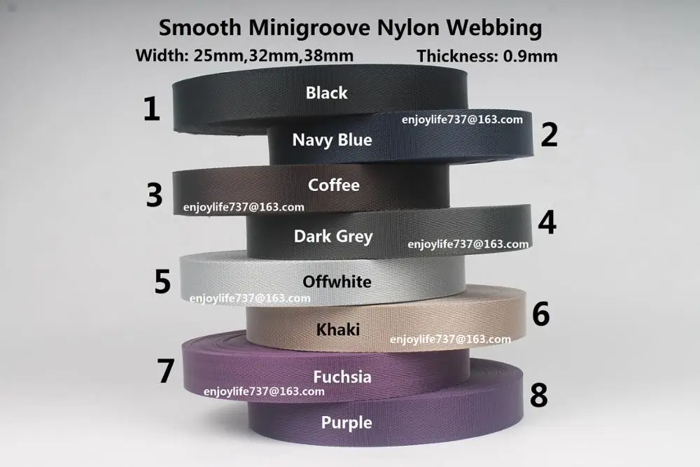 25/32/38mm wide black navy blue coffee dark grey offwhite khaki fuchsia purple smoothe minigroove pattern nylon webbing ribbon