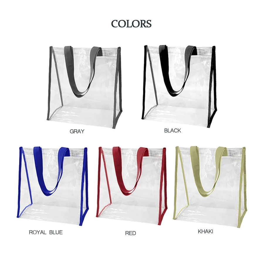 Stadium Approved Clear Bag Transparent Vinyl PVC Tote Bag Long Shoulder Utility Handbag for Work,School,Outdoor,Beach,Shopping