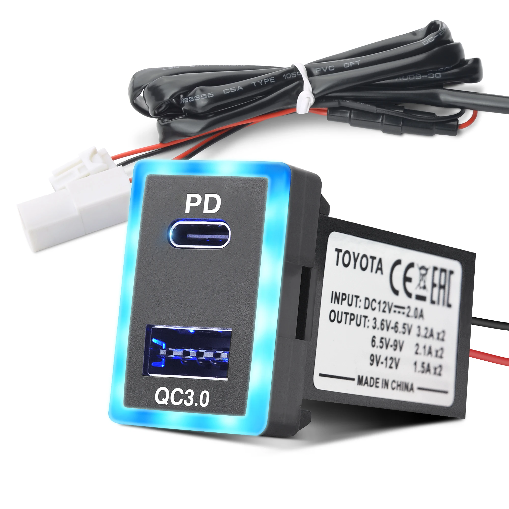 MICTUNING-cargador USB tipo C para coche, toma de corriente Compatible con iPhone, IPad, PDA, 12V/24V, para Toyota, puertos USB duales, QC3.0, PD