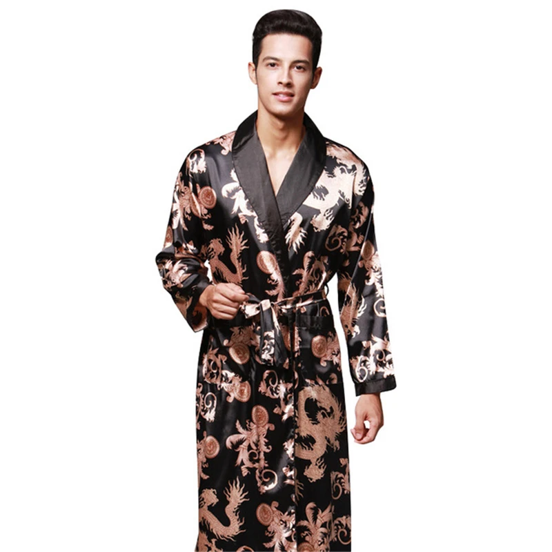 

Men's bathrobe spring and autumn long sleeve pajamas pijama men's long robe casual black home service халат мужской 2020