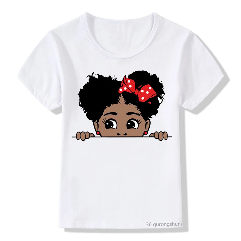 Cute Skating Afro puff princess print children's t-shirts lovely little melanin queen blackgirl tshirt kids clothes tshirt tops