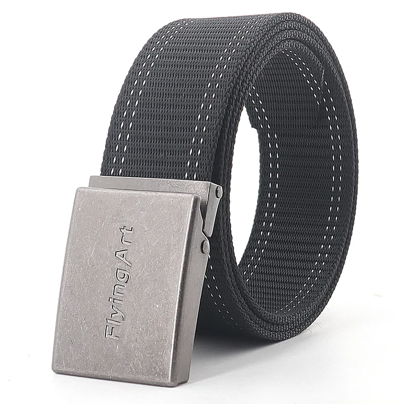 New Men Canvas Tactical Belt 3.8cm Wide Work Jeans Sutures Waist Belts  Metal Flat Buckle Fashion Sport Casual Stripes Waistband