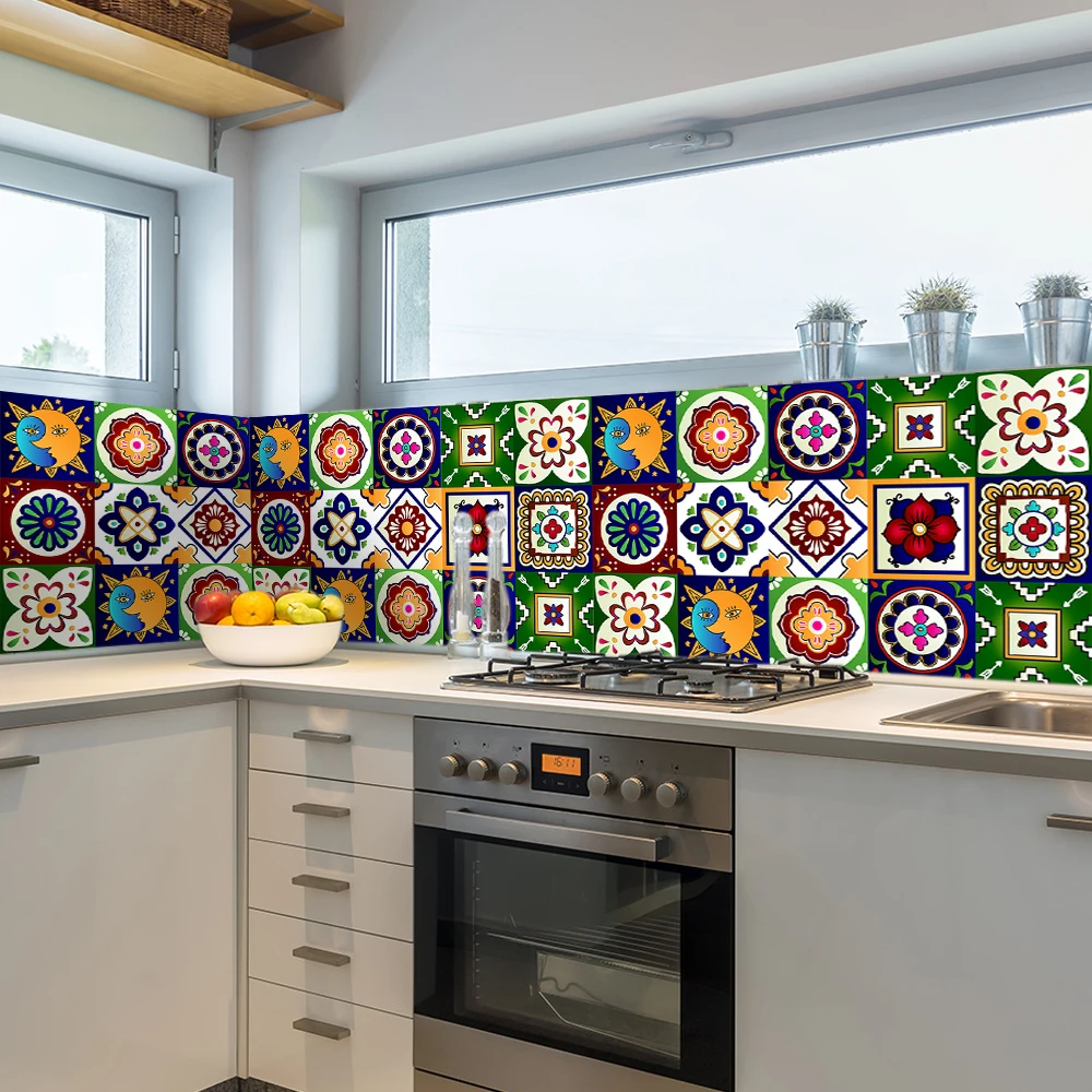 10/15/20cm Mandala Style Matte Surface Tile Sticker Peel & Stick Decoration Film For Tiles /Ground in Kitchen Wardrobe Wallpaper