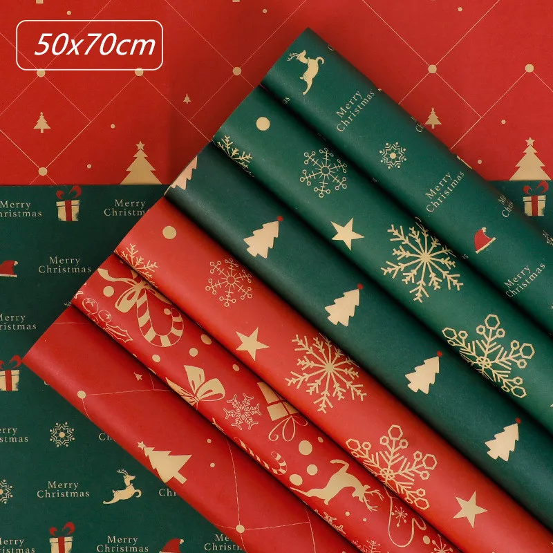 

10pcs 50x70cm Elk Printed kraft paper Handmade Diy Gift Packaging Paper Bouquet Flower Wrapping Paper Christmas New Year Supply