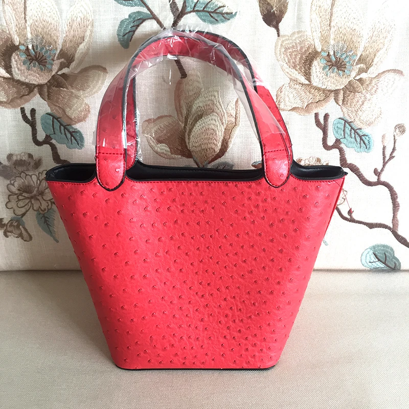 

Ostrich Basket Bag For Women Tote Bag Brand Designer Women Handbag High Quality Leather Bucket Bag 2021 Trendy Bag