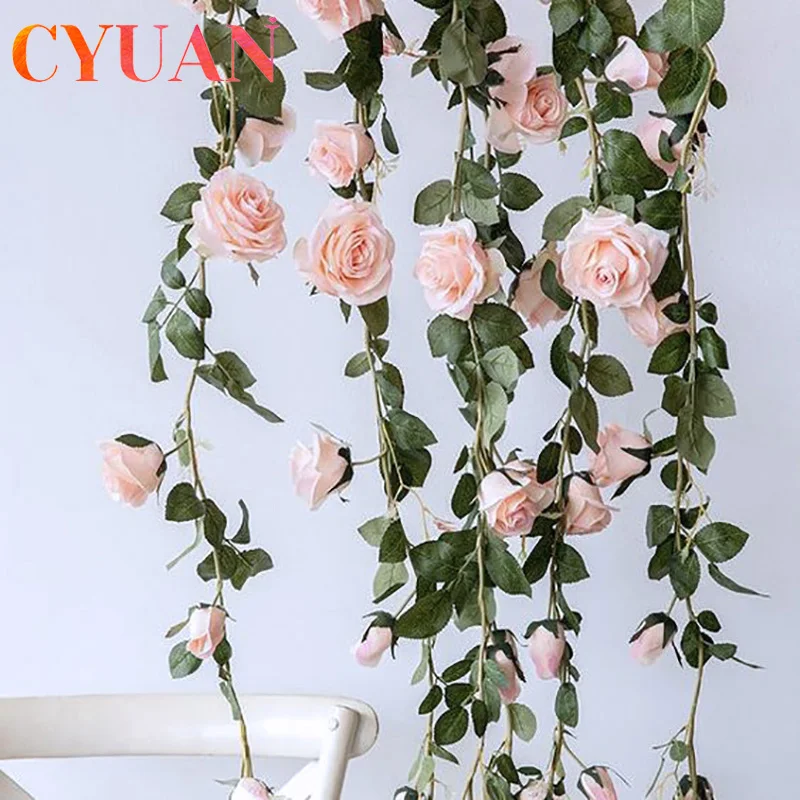

Искусственные цветы CYUAN, 2 м, роза, плющ, Виноградная лоза, Свадебный декор, настоящий на прикосновение шелк, гирлянда из цветов с листьями, по...