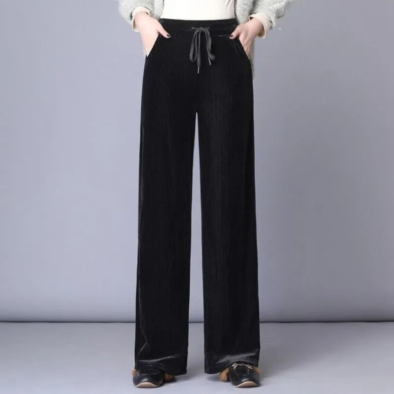 

comfortable loose high waist corduroy wide leg straight pants women's 2019 autumn and winter new casual wild large size trousers