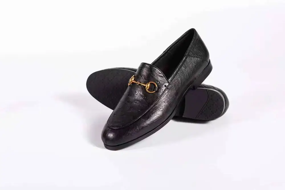 High end quality Newly Genuine real ostich skin black color men fashion business dress shoe with super soft sneaker shoe base