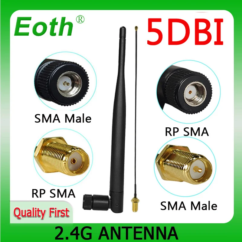 2.4GHz WiFi Antenna 5dBi Aerial RP-SMA Male Connector 2.4 ghz antena IOT 2.4G wi-fi Router + 21cm PCI U.FL IPX  Pigtail Cable