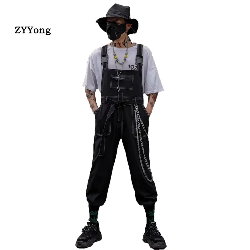 2021 Men Solid Color Bib Pants High Quality Denim Jeans Suspenders Overalls Straight Skinny Street Punk Workout Jumpsuits Pants