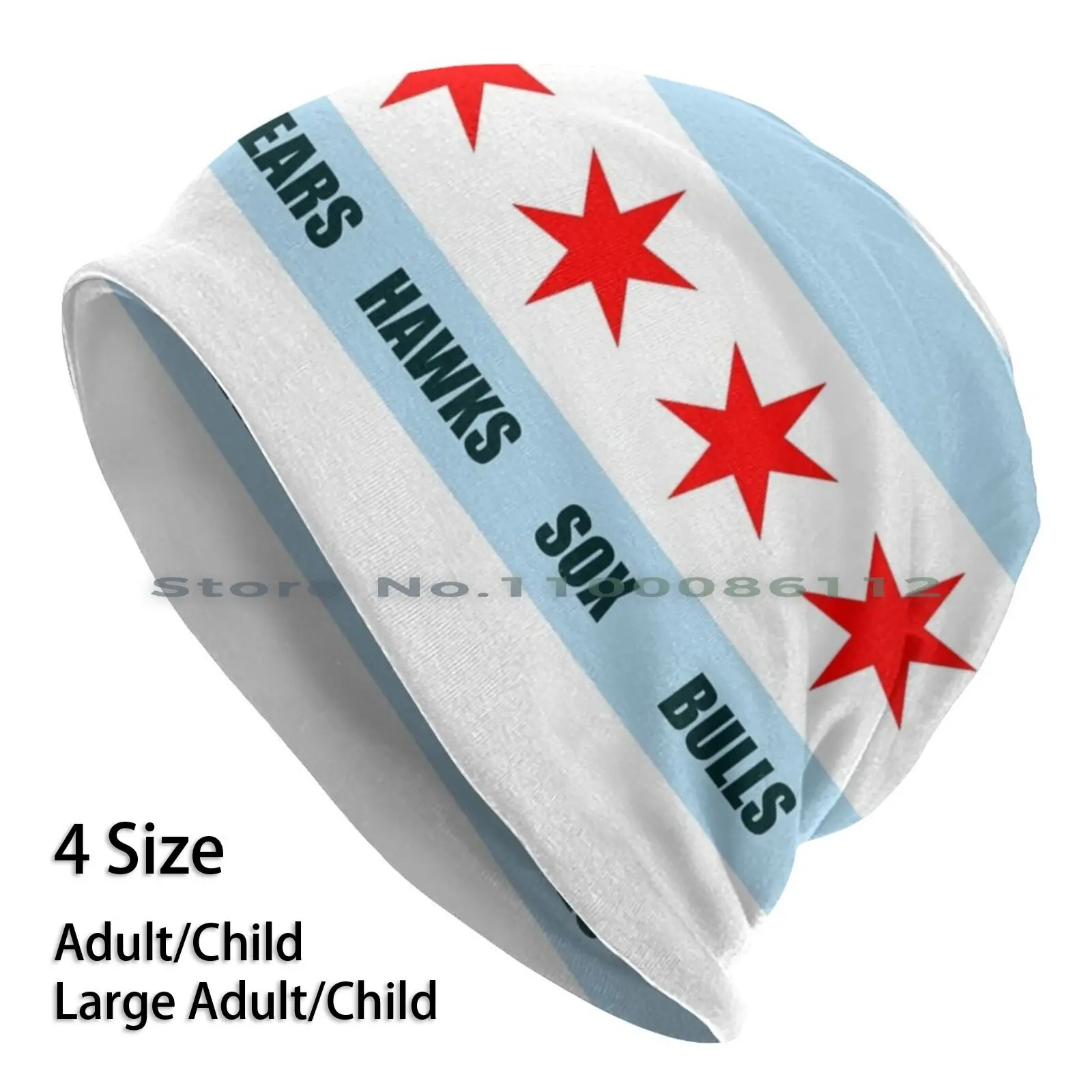 Chicago Dennehy Flag-Bears Hawks Sox Bulls Beanies Knit Hat Serengeti Dennehy Bears Hawks Sox Bulls Chicago Flag Sports Sears