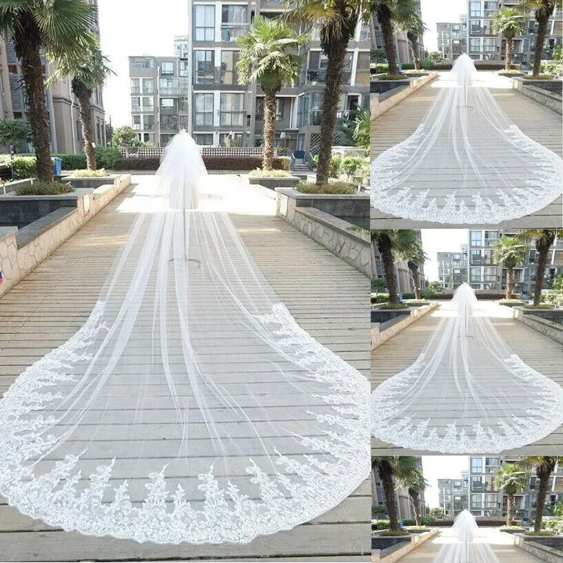 Velos de boda de una capa de 3M, blanco marfil con peine, largo, catedral, apliques de encaje, accesorios de novia, velo hecho a medida