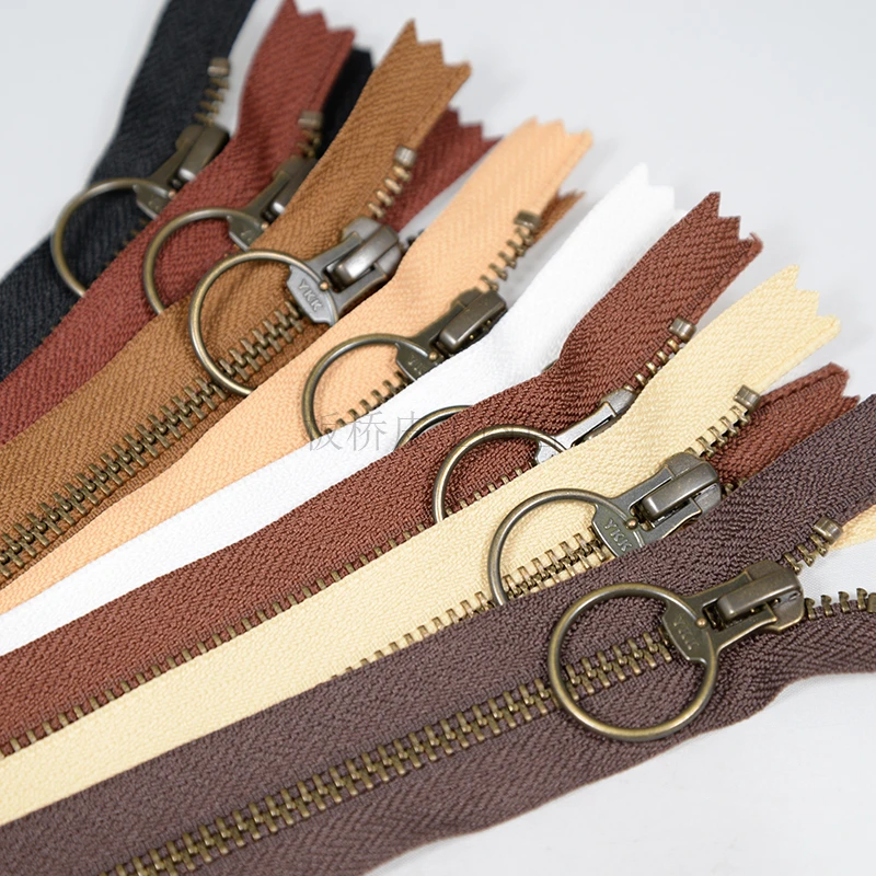 50pcs/lot Vintage Metal Ykk Zipper 5# 20cm 30cm 35cm 45CM 50cm Close End Ring Bronze Teeth Leather Handbag Sewing Accessory