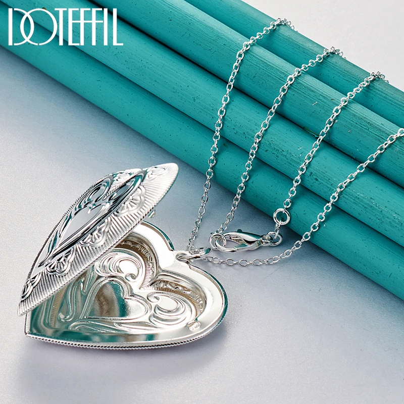 DOTEFFIL-Cadena de Plata de Ley 925 para hombre y mujer, colgante con marco de fotos en forma de corazón, joyería de boda, 16-30 pulgadas