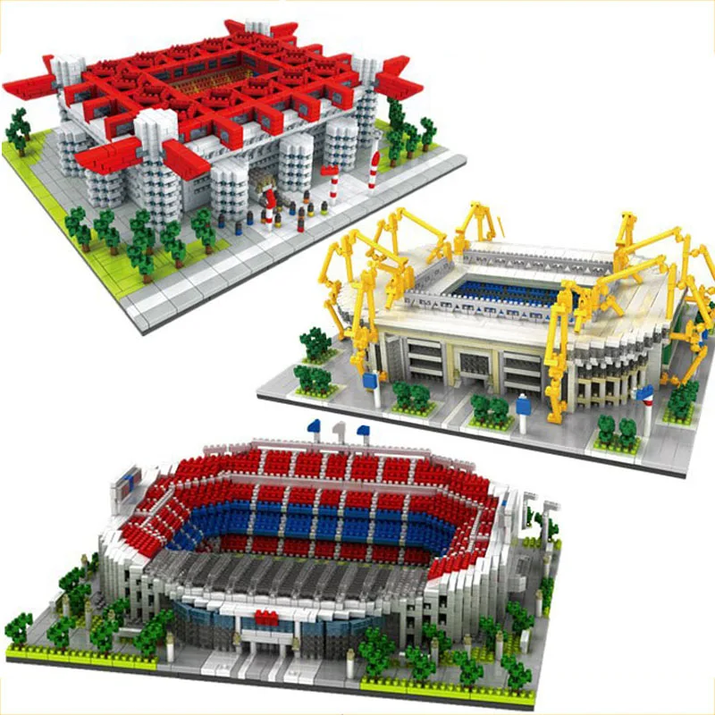 

Architecture Football Soccer Field San Siro Stadium Diamond Building Blocks Old Trafford Nou Camp Signal Iduna Micro Bricks Toys