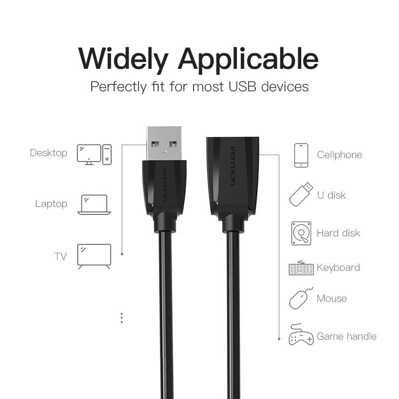 Vention USB 3.0-Verlängerungskabel, USB 2.0-Kabel, USB-Stecker auf Buchse, Datenkabel für Smart TV, PS4, Xbox One, PC, USB 3.0-Verlängerungskabel